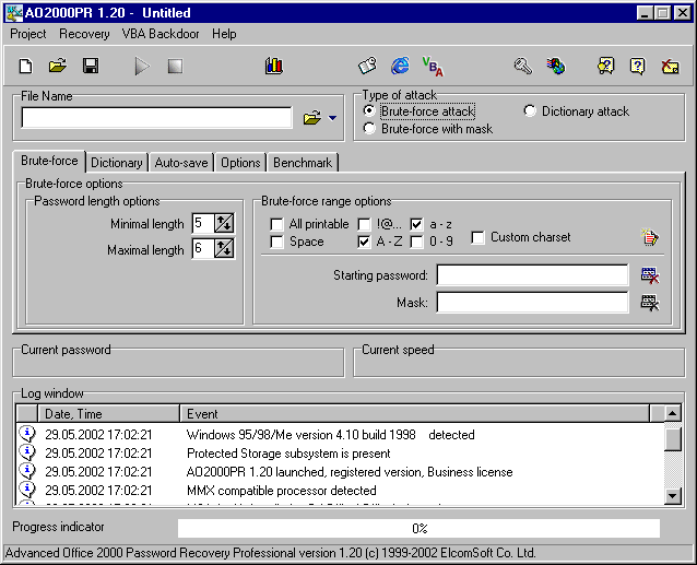 Advanced Office 2000 Password Recovery (std) Screenshot
